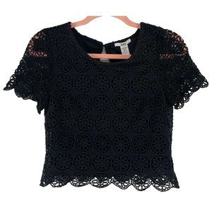 Bar lII Women's Size Small Black Floral Lace Crop Top